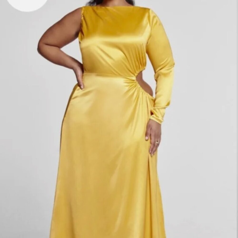 FTFLab Fashion to Figure Cut Out Side Maxi Dress Satin Size 1X Women's NWT
